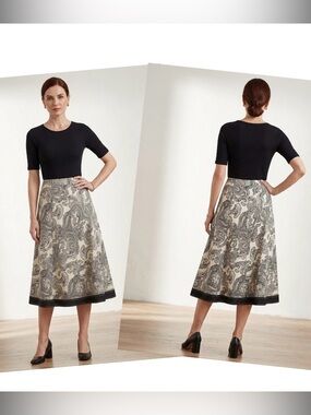 Saint Tropez West Paisley Skirt Sz 14 Linen Blend A-line  Flared summer workwear